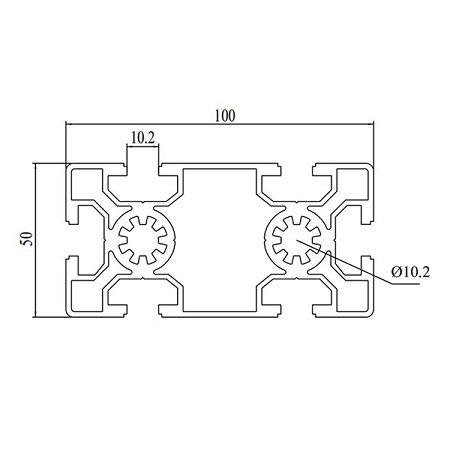 50100 10mm T-슬롯 양극 산화 압출 알루미늄 프로파일